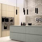 Unique Italian Style Kitchen Cabinets also Brick Wall Decor plus Attractive Ceiling Lamps Design