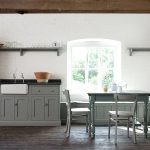 Unique design of Good Grey Kitchen Cabinets using Dark Top plus Mounted Shelf