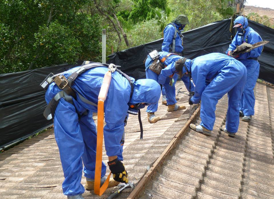 Asbestos Roof Removal Crew At Work