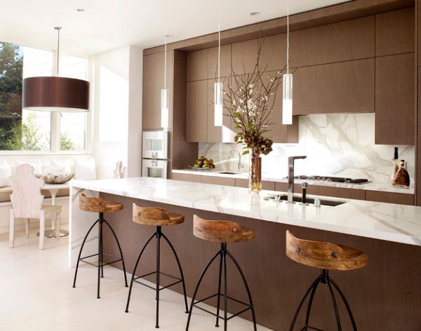 Astounding Contemporary Kitchen with Modern Kitchen Lighting Furnished with Island and Completed with Sink