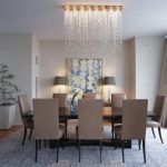 Modern Dining Space Decorated using Apartment Decorating Concept Enlightened by Crystal Hanging Lamps