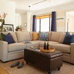 Modern Sectional Sofa Combined with Tufted Ottoman as Coffee Table in Apartment Decorating Ideas for Living Room