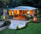 Open Concept of Outdoor Living Spaces Enlightened by Glamorous Lighting from Wall and Ceiling Lamps