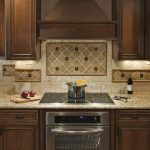 Rustic Themes of Kitchen Applying Wood Kitchen Cabinets Combined with Tiled Backsplash Designs