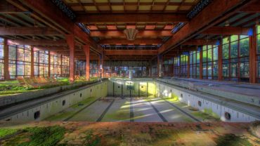 Spacious Area of Abandoned Places Showing Low Ceiling Concept and Glass Walls