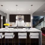 Stunning Kitchen Island of Modern Kitchen Designs Applying White Granite Materials Plus Completed with Sink