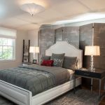 Stunning White Gray Master Bedroom Colors with Bed and Nightstands Plus Night Lamps