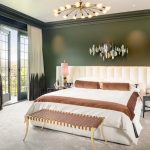 Surprising Master Bedroom Colors Applying Dark Green also White Furnished with Queen Bed and Nightstands