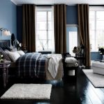 Wonderful Blue Wall Master Bedroom Colors Combined with Ebony Color Furnished with Bed also Nightstands and Thick Rug