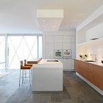 Wonderful Modern Kitchen Lighting for White Kitchen Furnished with Cupboards and Island Completed with Electric Stove ad Sink