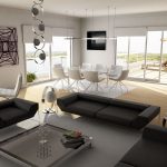 Contemporary Open Apartment Layout Furnished with Sophisticated Ultramodern Furniture in Darker Color