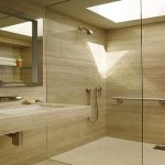 Light Earth Schemed COlors with Glass Shower Wall and Mounted Bathroom Sink