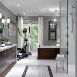 Light Grey Interior as Shiny Reflection of Lavish Bathroom Design with Treadmill