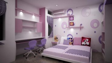 Light Purple Child Bedroom with Modern Details Accomodating Cozy Place for Studying and Resting