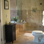 Renovation Ideas for Tiny Room with Brown Tile Flooring in Marble Texture becoming Modern Bathrom Platform