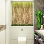 Small Refreshing Bathroom with Gree Light Applying as Recessed Fixture on WOoden Wall Accent