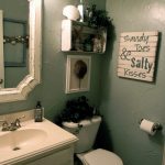 Tiny bathroom with Rustic Plank WOod Wall Decoration and Simple Mirror Frame