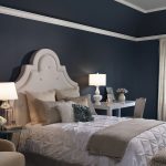 Updated Bedroom in Dark Blue Wall and White Accent to Balance the Dark and Bright Color Schemes