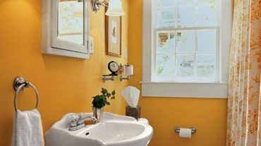 Vivid Orange Bathroom with Updated Inteiror Style for Feminine Apartment Living