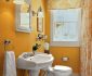 Vivid Orange Bathroom with Updated Inteiror Style for Feminine Apartment Living
