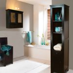 WOoden Vertical Shelving in White Updated Bathroom Background Palette and Recessed Lighting