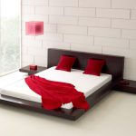 White background designed in updated style with red and white contrast color on wooden bedding