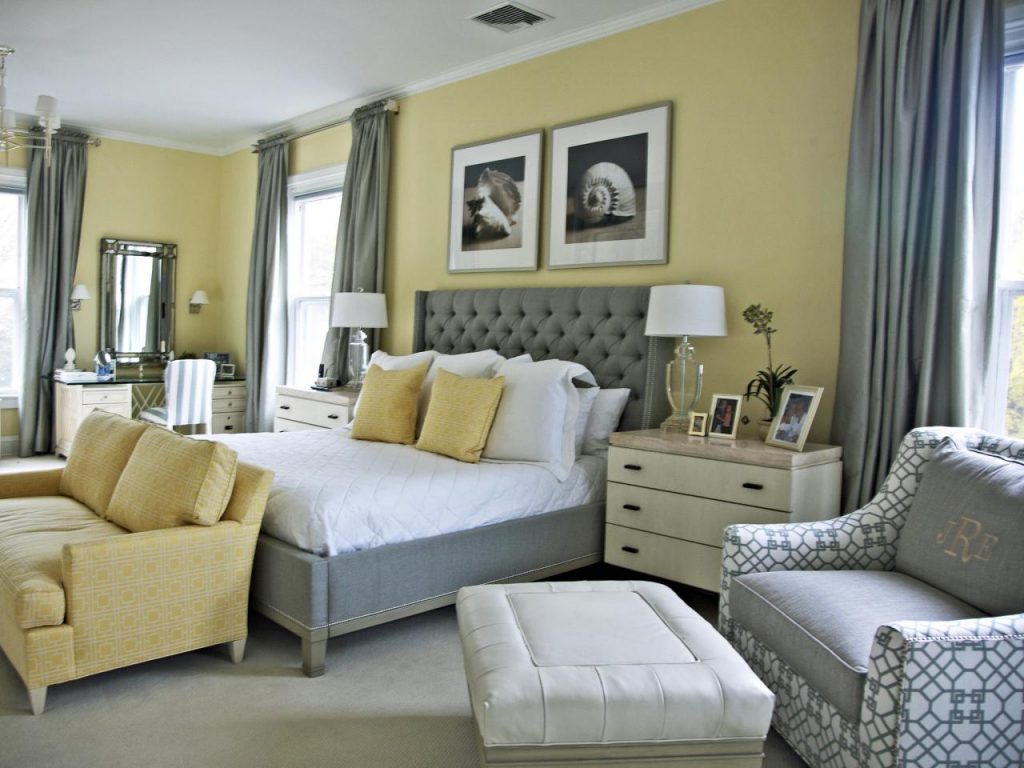 Yellow and Grey Bedroom in Updated Design with White Touch for Clean Impression