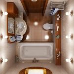 bathroom Layout Viewed from Above with Modern Furniture in Earth Themes
