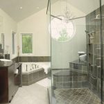 master Bathroom Decor in Grey and Glass Door Separating the Shower Spot and The Container Space