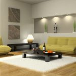 (8) Comfy TOGO Sofas and Low Coffee Table on White Carpet Rug in Best Living Room Design 2016
