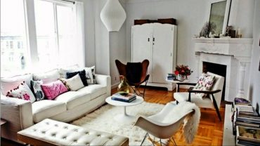 (8) Interesting White Sofa and Tufted Bench facing Round Table inside Best Living Room Interior Design 2016