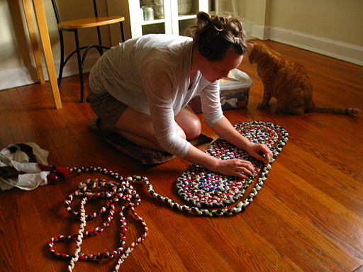making a DIY braided rug