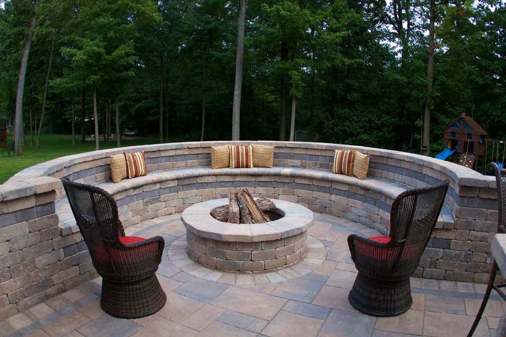 curved fire pit with bench