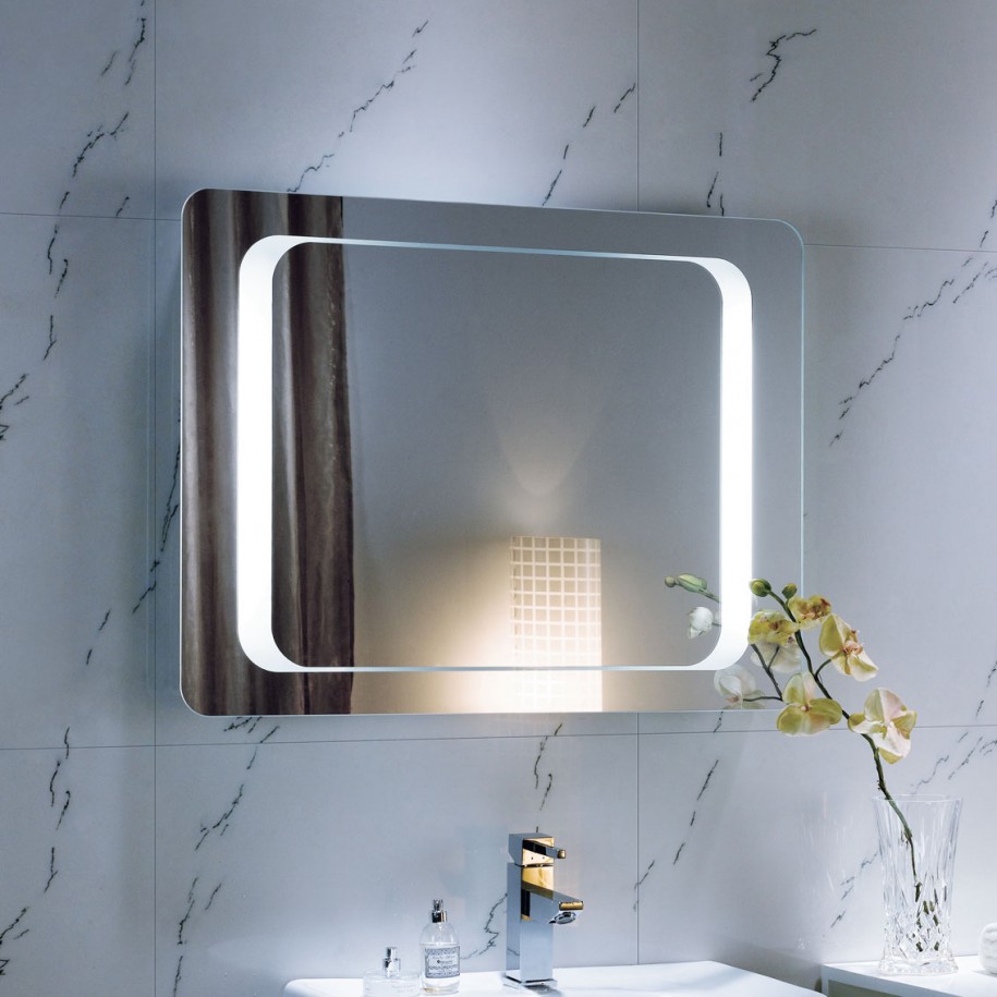 square lit bathroom mirror
