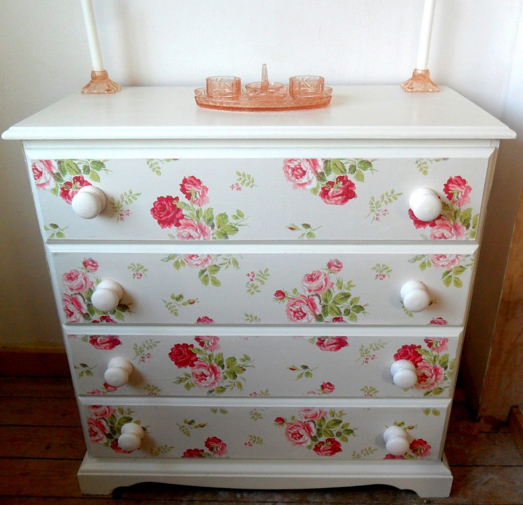 wall papered chest of drawers
