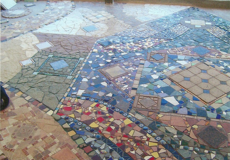 patio with mosaic tiles