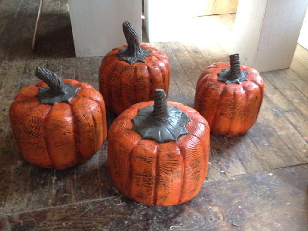 Wooden Carved Halloween Pumpkins